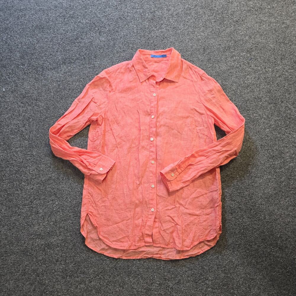 J McLaughlin Top Womens Size XS Orange Linen Button Up Beachy Preppy Capsule
